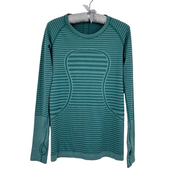 Lululemon Athletica Swiftly Tech Striped Top Long Sleeve Thumb Holes Size 6 - Picture 2 of 10